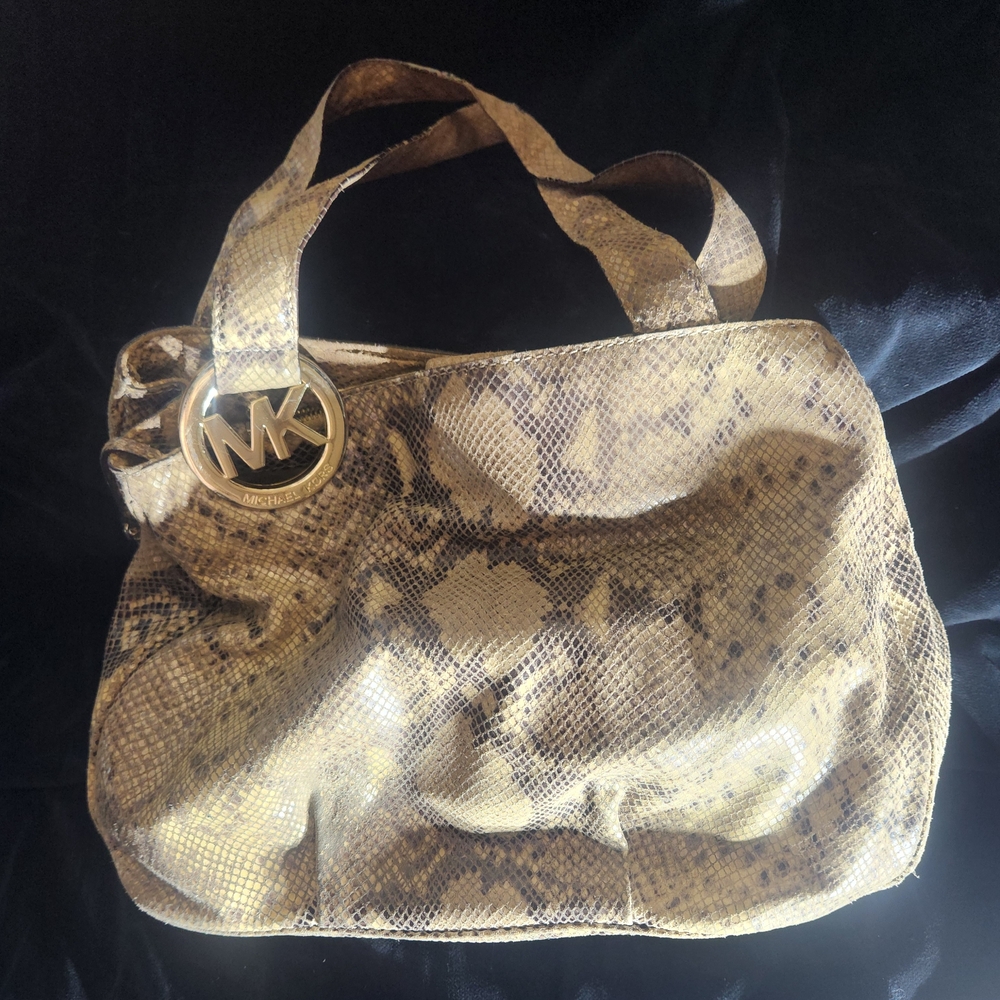 Michael Kors Tan and Brown Shoulder Bag with Signature Pattern
